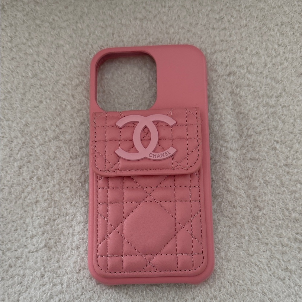 Chanel Quilted Pink Phone Case with pocket for iPhone 13 Pro